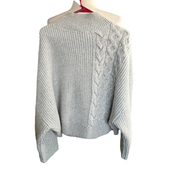 Express Relaxed Mock Neck Cable Knit Sweater Gray 08264060 XL Minimalism NWT - Picture 4 of 8